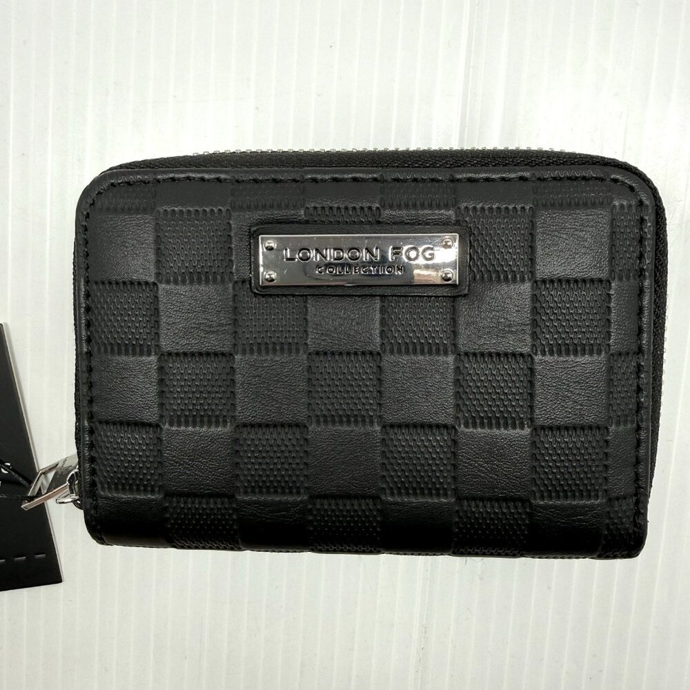 London Fog Dahlia Double Zip Wallet Black Check Zip Around NWT - Picture 2 of 9